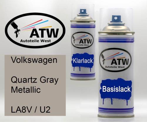 Volkswagen, Quartz Gray Metallic, LA8V / U2: 400ml Sprühdose + 400ml Klarlack - Set, von ATW Autoteile West.